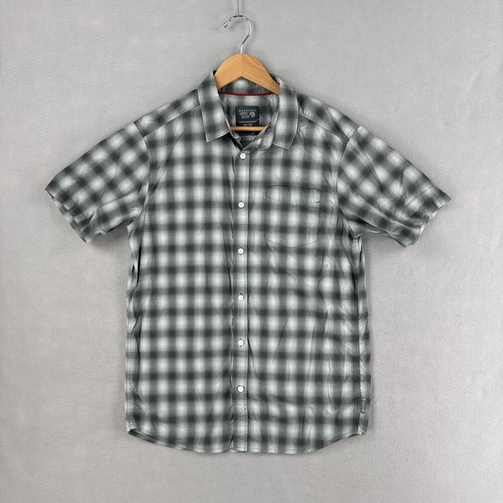 Mountain Hardwear Shirt Mens Medium Gray Plaid Short Sleeve Button Up Outdoor
